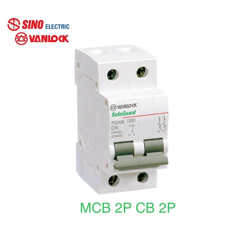 Aptomat, cầu dao tự động, mcb, cb 2p dòng cắt 4,5ka sino ps45n