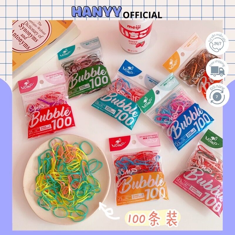 Set 100 dây chun buộc tóc trộn màu phong cách Hàn Quốc