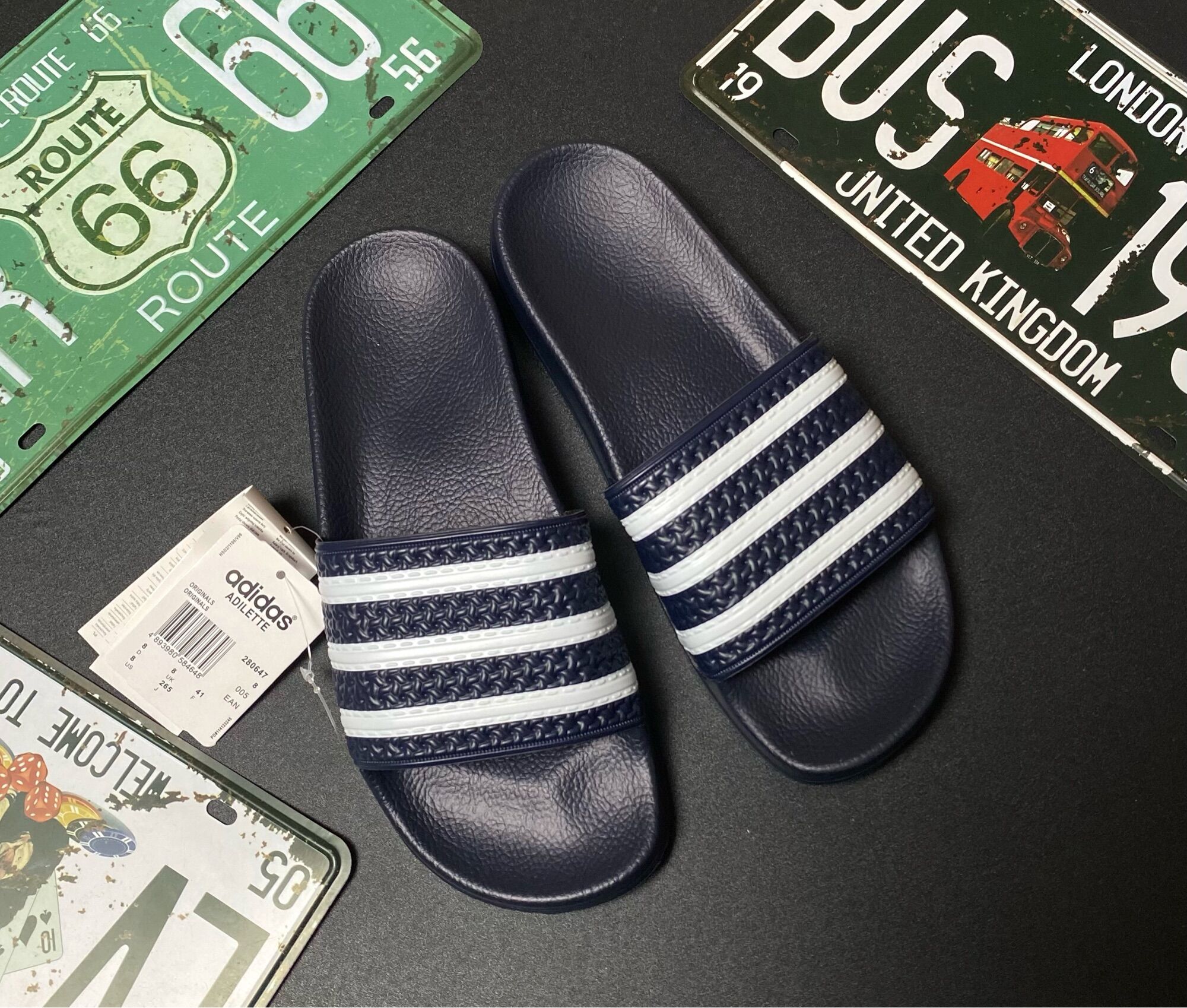 Dép Quai Ngang Adidas Nam Nữ Màu Xanh Navy Sọc Trắng Thể Thao- Dép Adidas Nam Nữ Đủ Size Đế Cứng, Đường Keo Chắc Chắn, Mang Trong Nhà, Mang Văn Phòng, VNXK 93 Thời Trang Xuất Khẩu