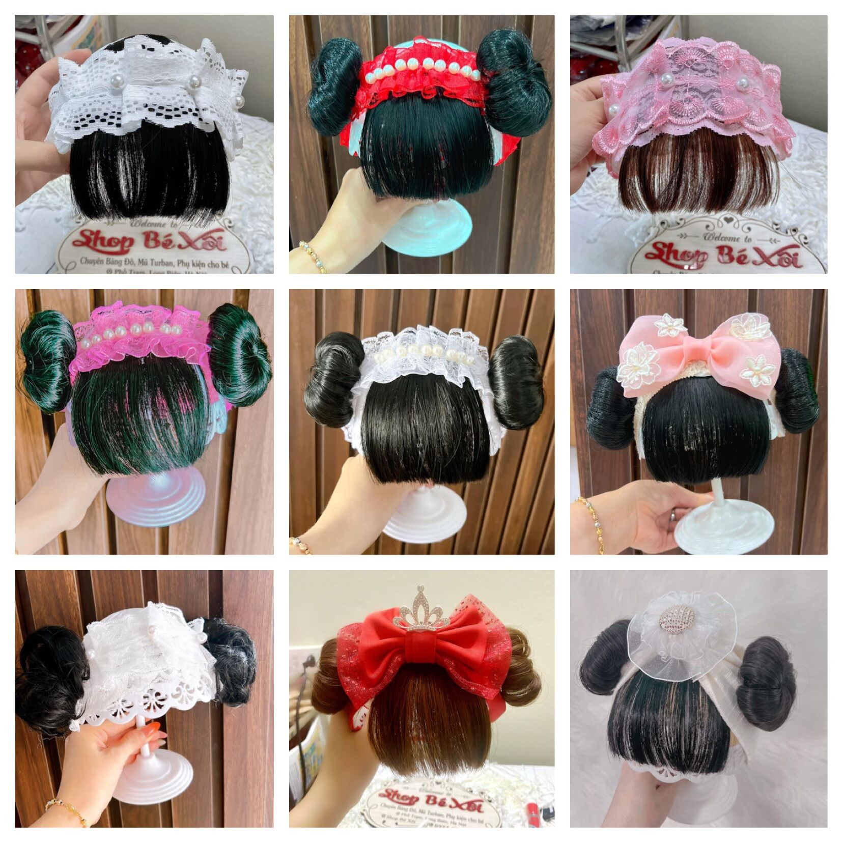 Turban tóc giả cho bé, băng đô tóc giả cho bé gái, tóc giả bé gái sơ sinh 0-12 tháng