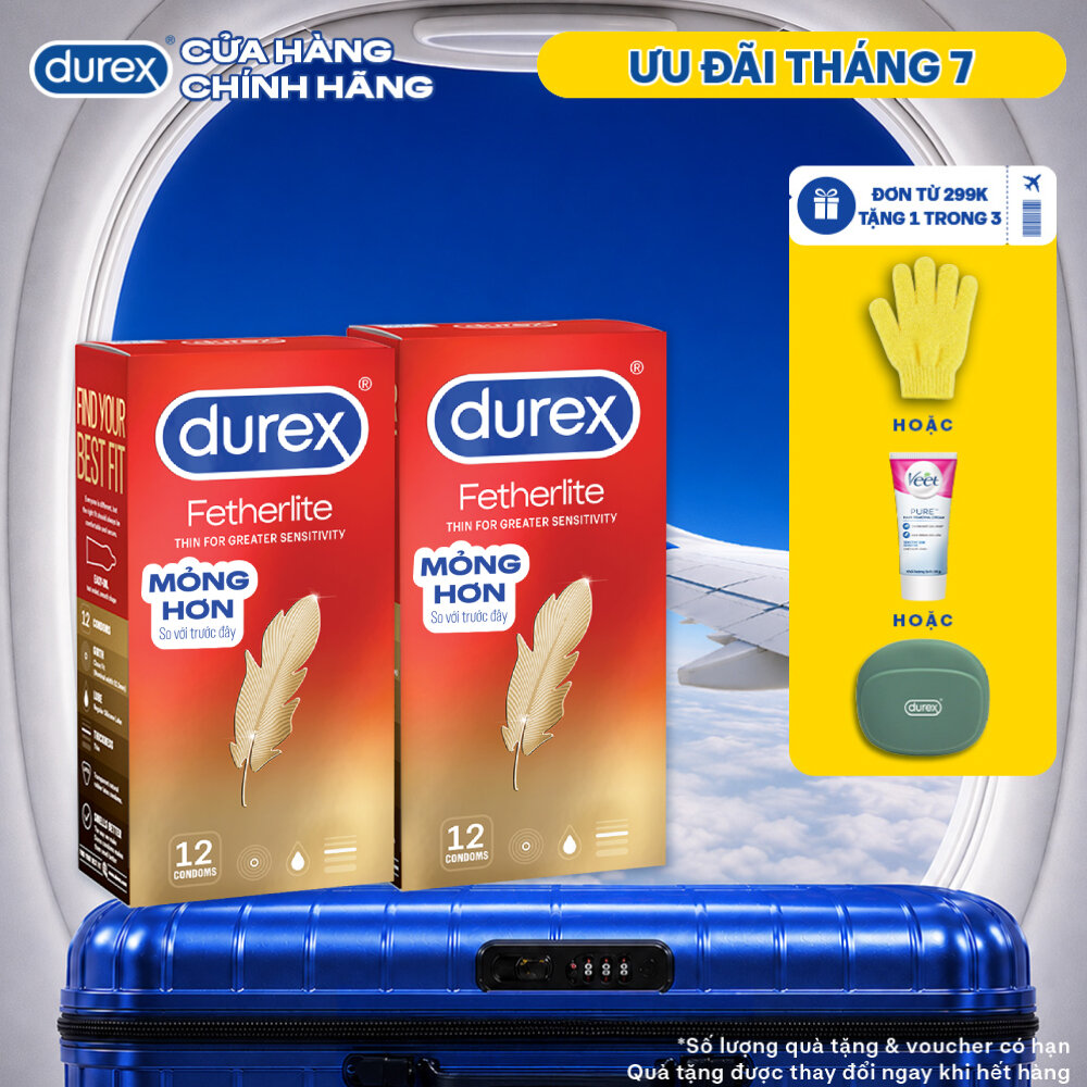 Combo 2 Bao cao su Durex Fetherlite siêu mỏng, size 52.5mm, 12 bao/hộp