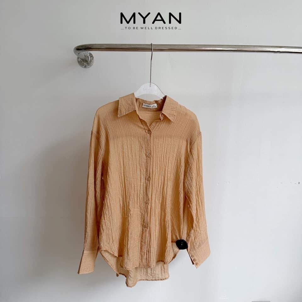 Áo sơ mi nữ cổ đức đuôi tôm công sở myan thiết kế dài tay chất tơ nhăn, cổ tay 3 cúc màu trơn - avn032308