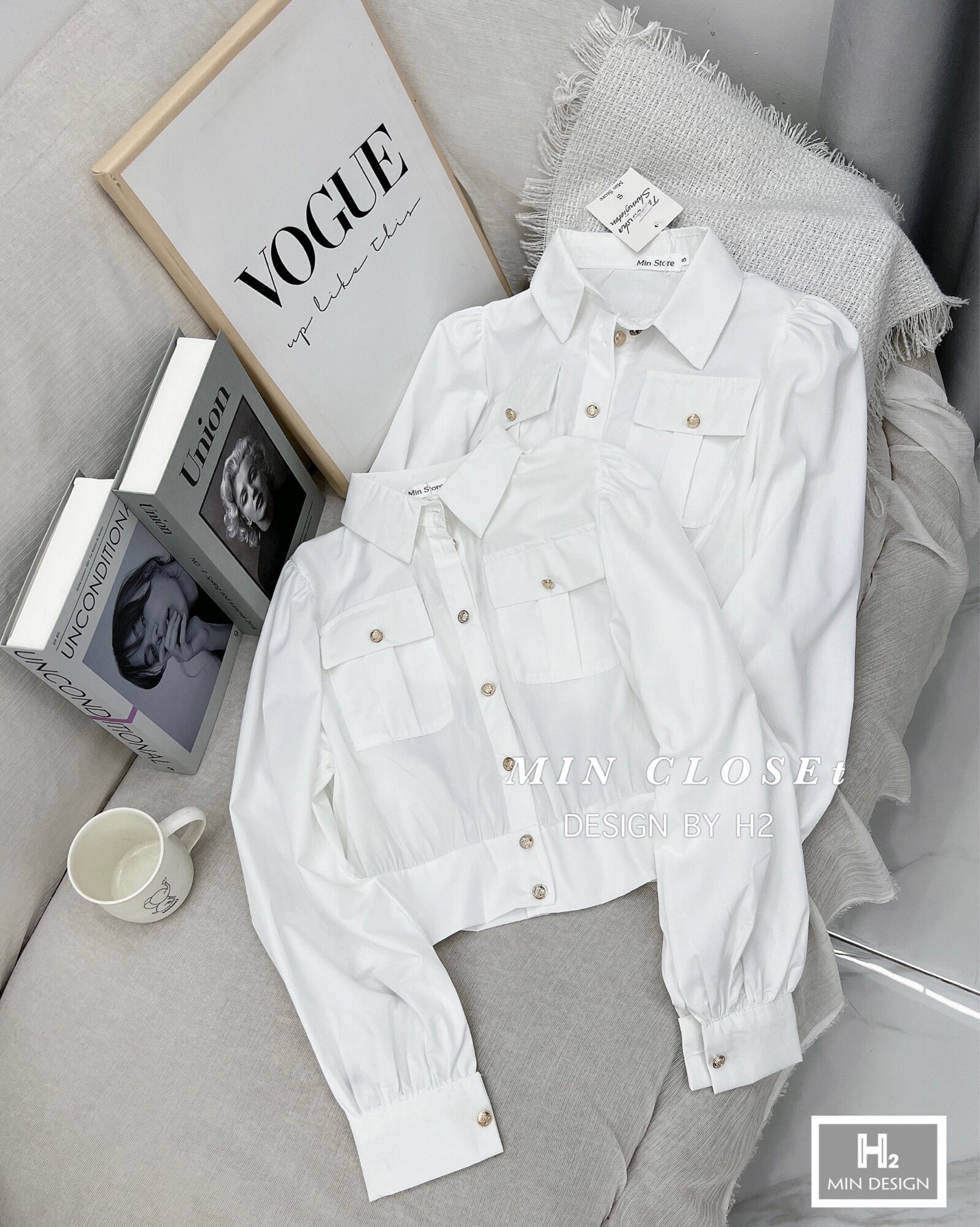 Áo sơ mi croptop khuy nấm