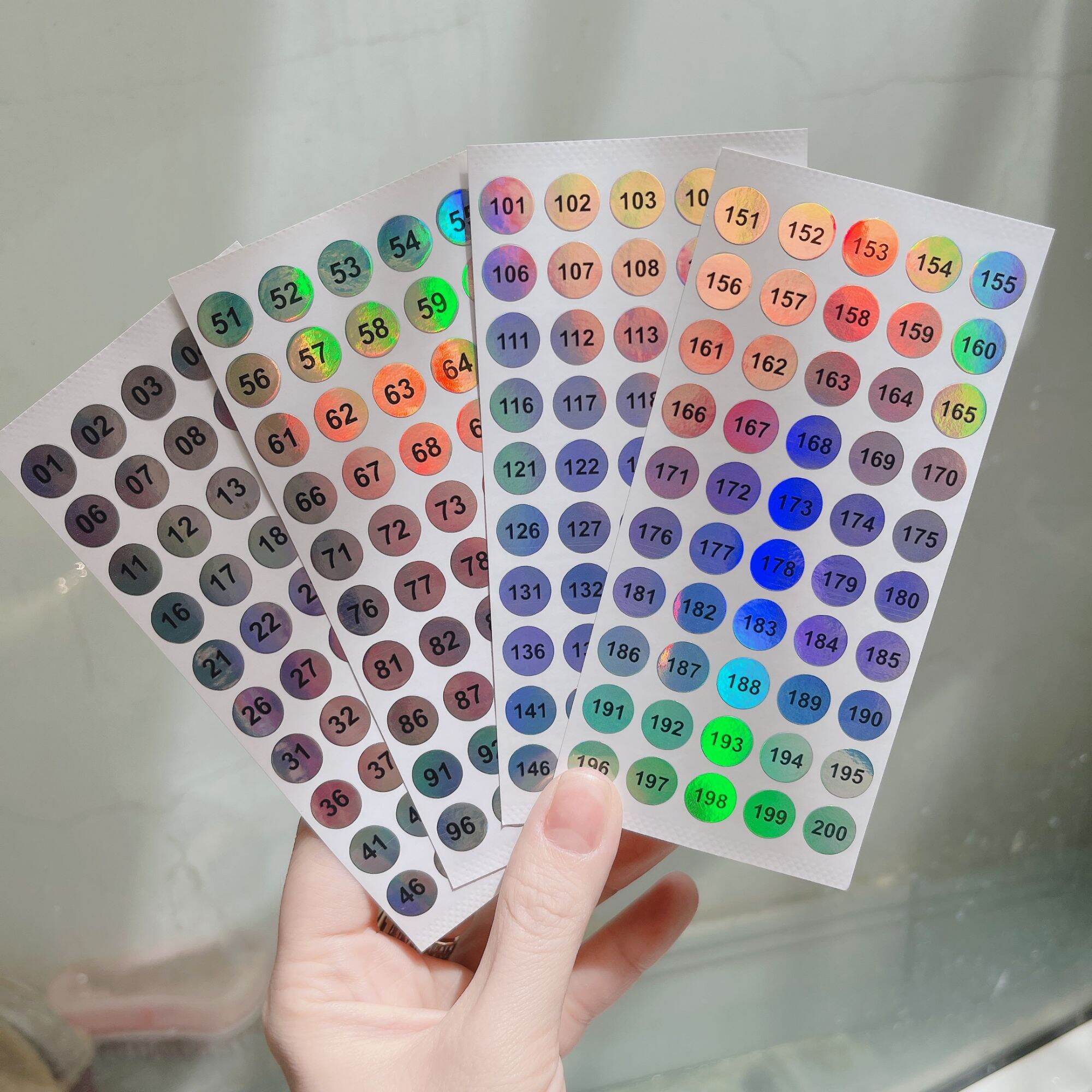 Set tem dán số chai sơn phản quang bảy màu từ 01 đến 300