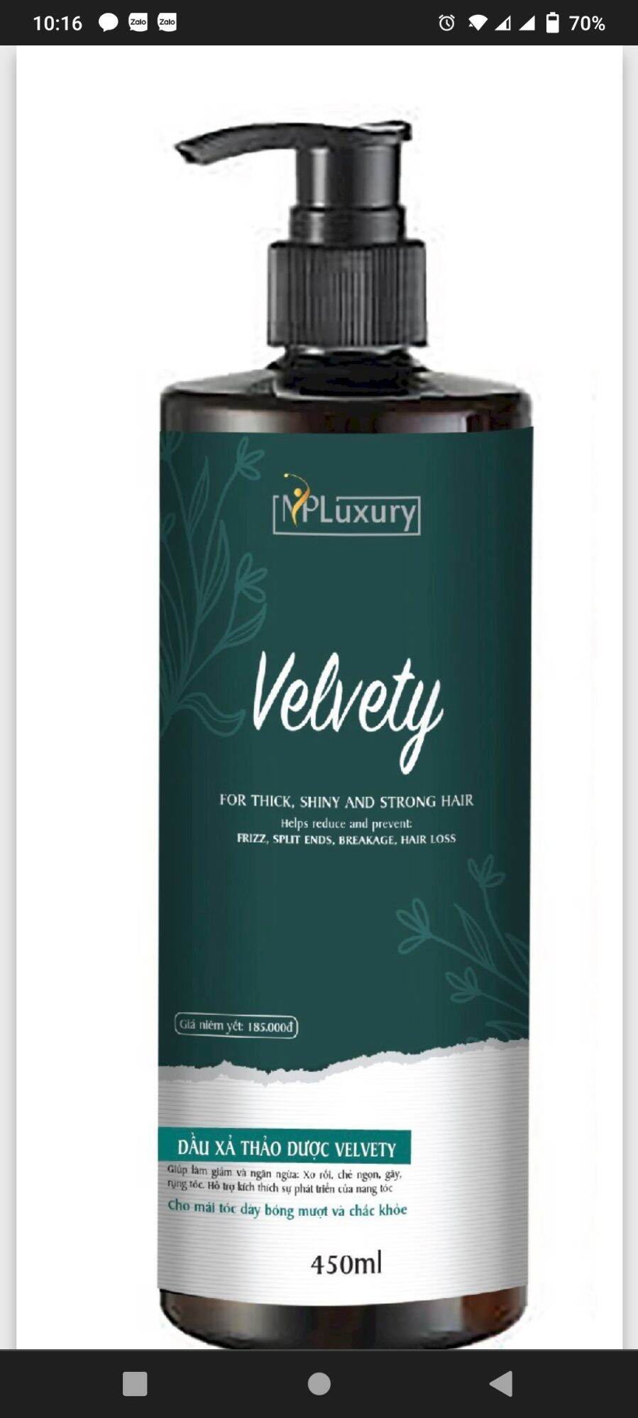 (HCM)dầu gội. Thảo Mộc Thiên Nhiên  Velvety