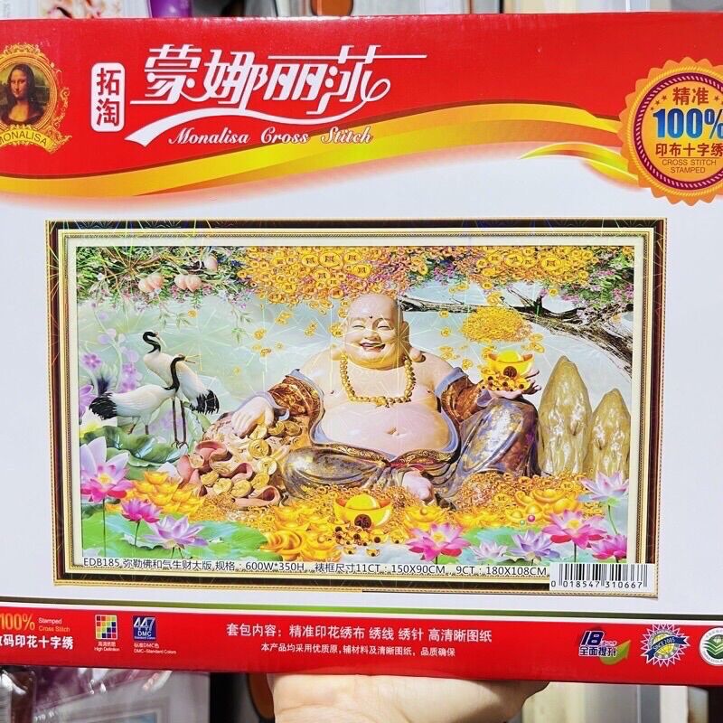 (Tặng kéo)Tranh thêu kín Phật Di Lặc Ngũ Phúc ( tranh chưa thêu)