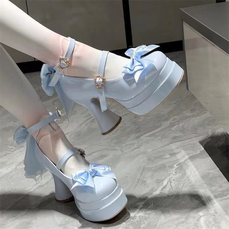 Giày Cao Gót Mary Jane Lolita Sweet Silk Ribbon Thick Heel Cup Heel Giày Cao Gót Mùa Hè Cho Bé Gái G
