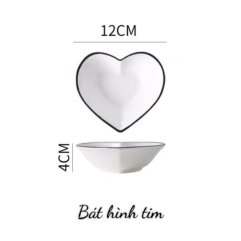 Chén Sứ Hình Tim,Bát Sứ Cao Cấp trái tim Hồng