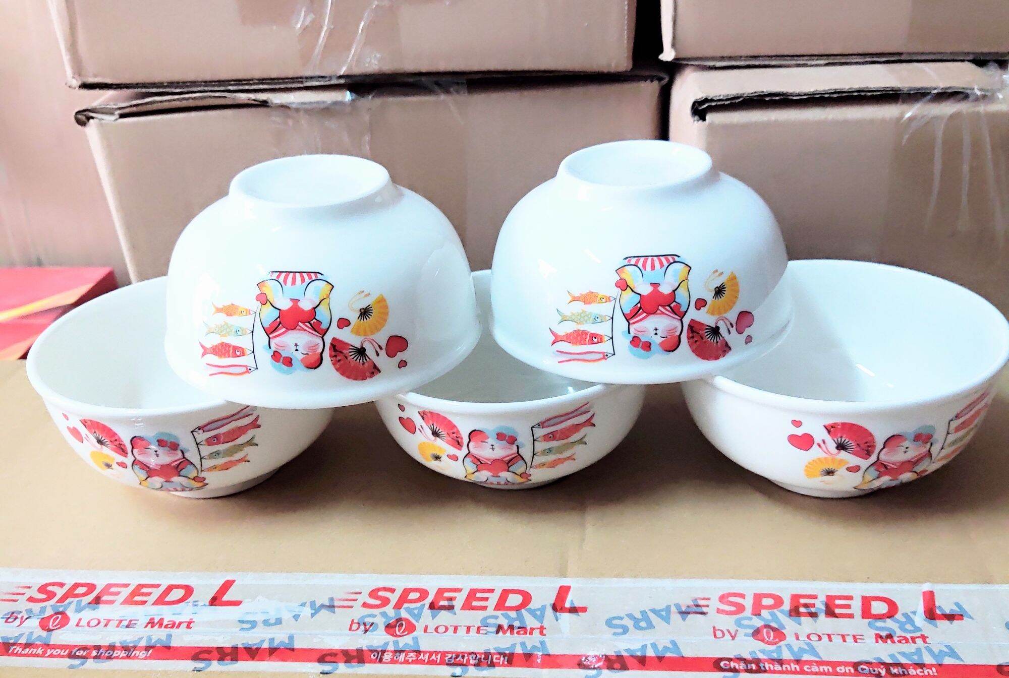 combo 2 cái chén ăn cơm sứ hoạ tiết (búp bê mèo)