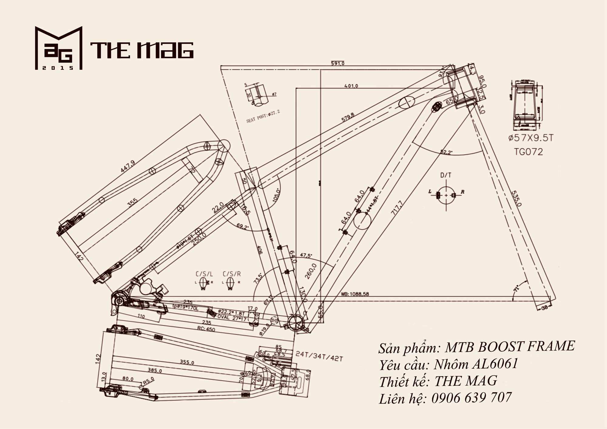 KHUNG MỘC MTB TRỤC XỎ 148x12 - MTB BOOST FRAME