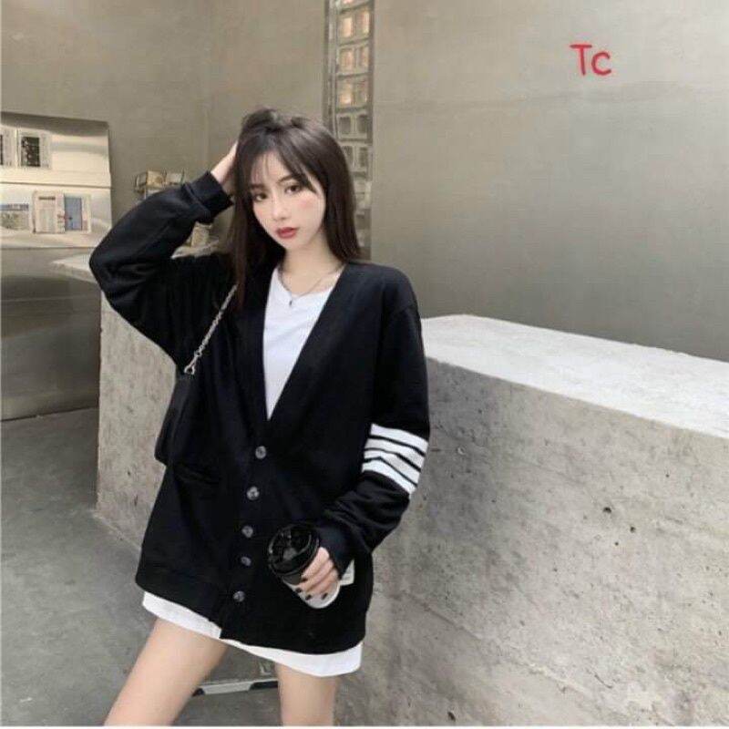 Áo Khoác nhẹ Cardigan phối vạch tay cực xinh yêu