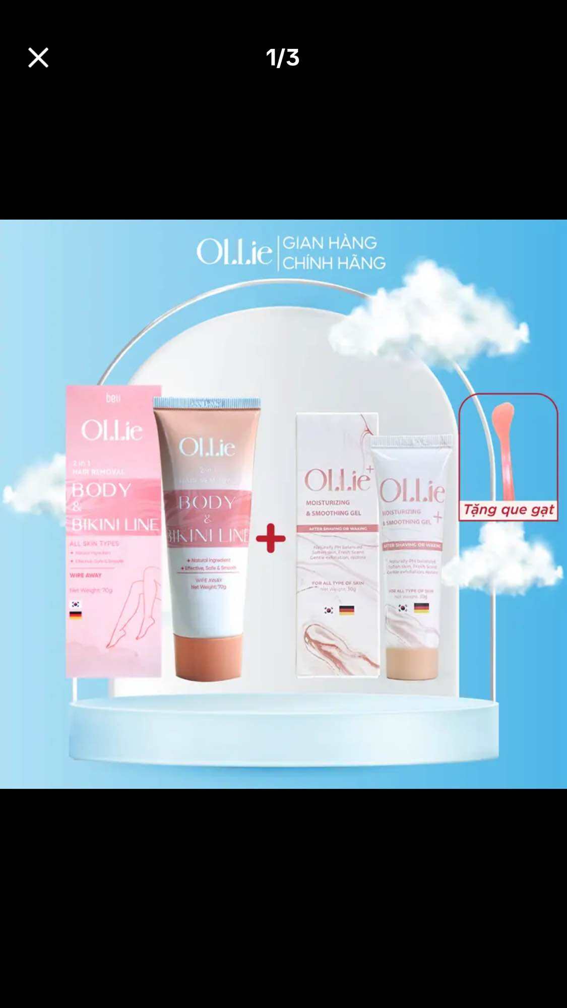 Combo kem tẩy lông OLlie HƯƠNG ĐÀO và kem dưỡng Ollie -tặng que gạt