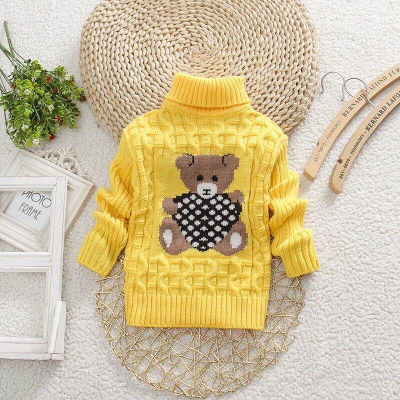 Áo len vặn thừng cao cổ siêu ấm hình gấu cho bé