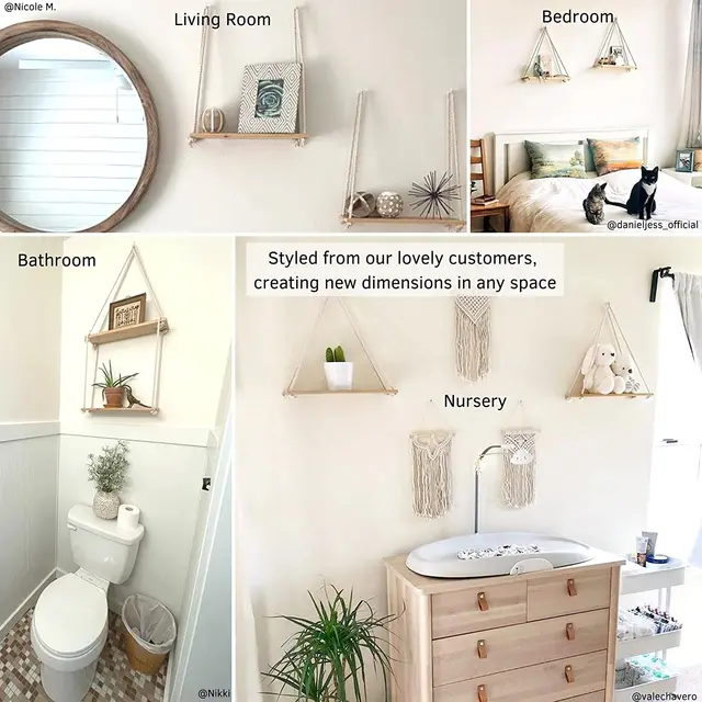 Kệ treo tường bằng dây thừng macramé gỗ dày 17ly