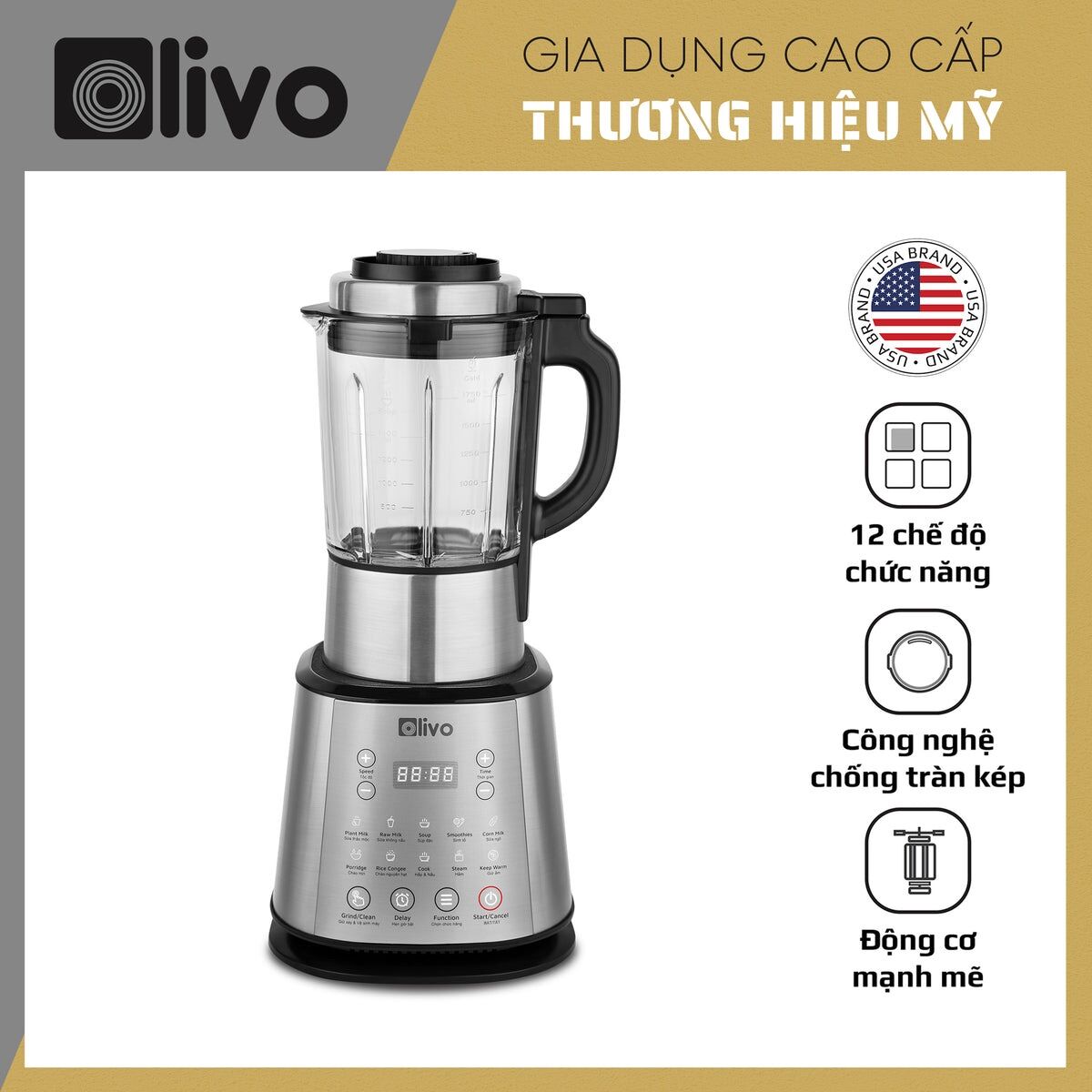 Máy làm sữa hạt olivo x20 plus thương hiệu mỹ - bảo hành chính hãng 24 tháng