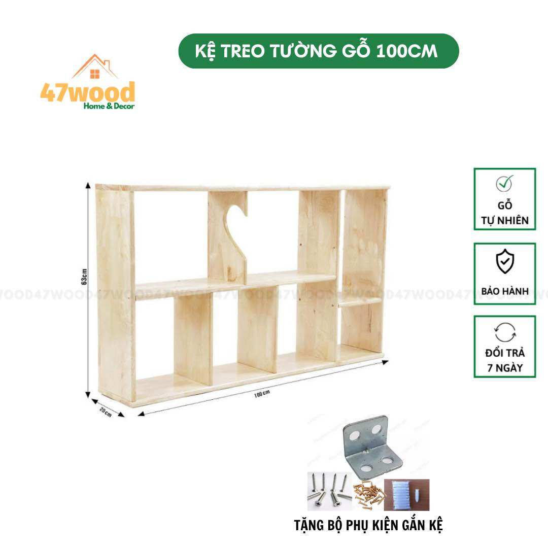 Kệ treo tường bằng gỗ cao su 100cm - Kệ treo tường 1 mét