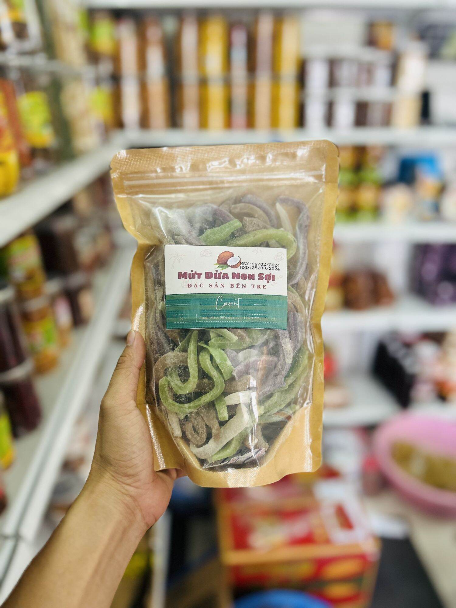 MỨT DỪA NON SỢI NGŨ SẮC 500gr