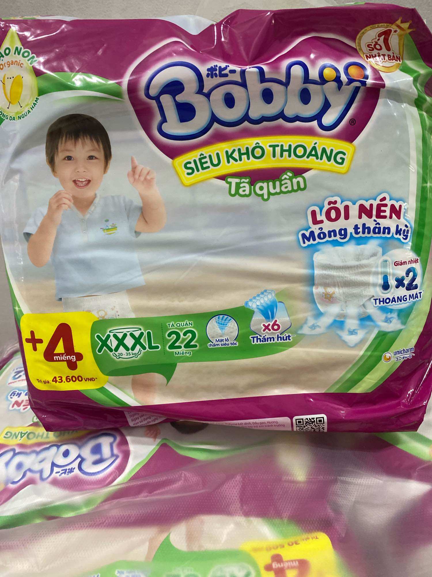 Bỉm tã bobby-tã quần bobby size 3xl 22 miếng tặng 4 miếng