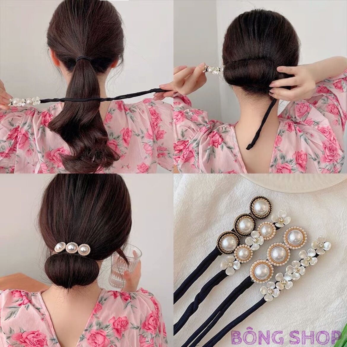 Dây quấn/ búi tóc tạo kiểu đính hoa pha lê thanh lịch Bông Shop