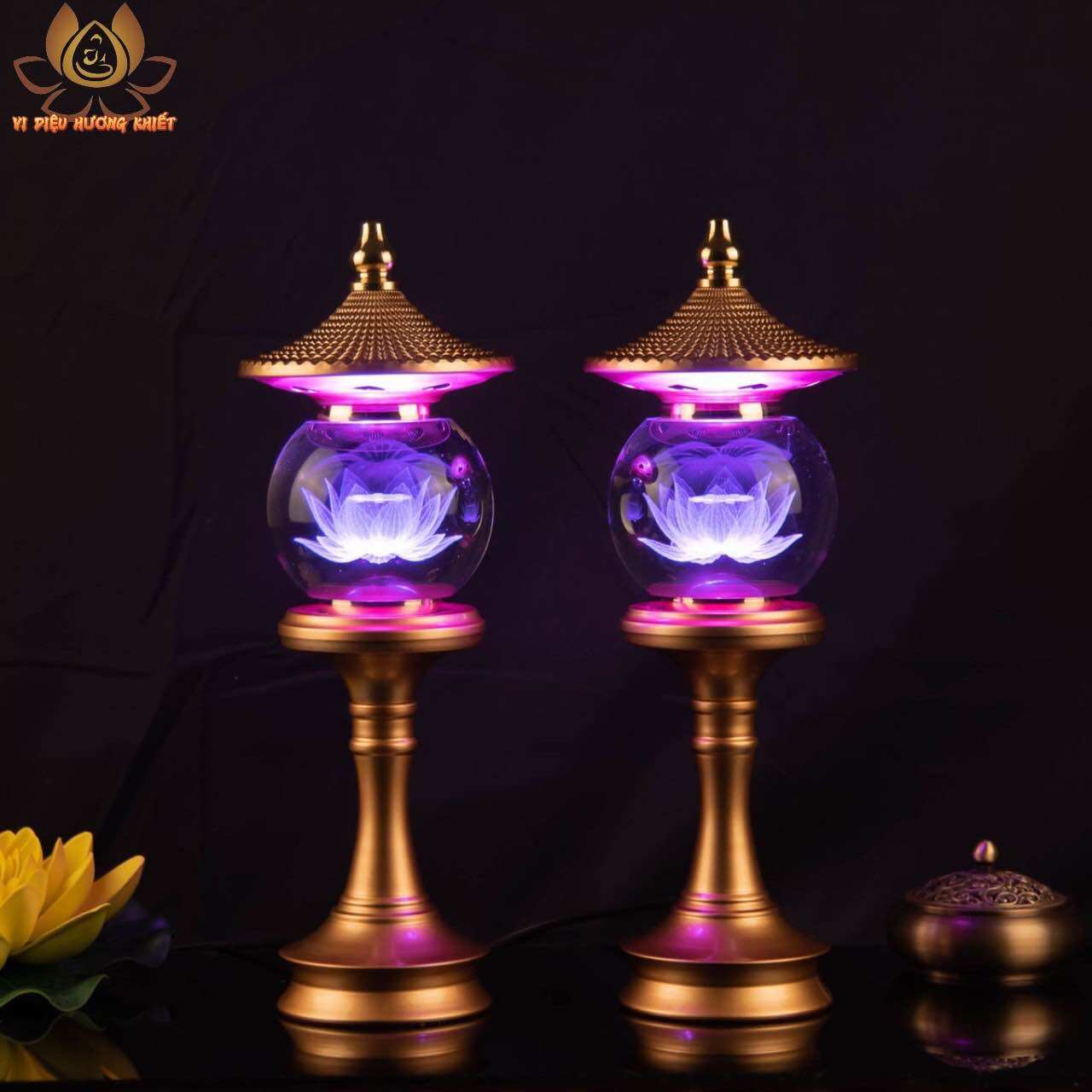 CẶP 2 CÂY ĐÈN LED HOA SEN PHA LÊ THỜ CÚNG TRANG TRÍ