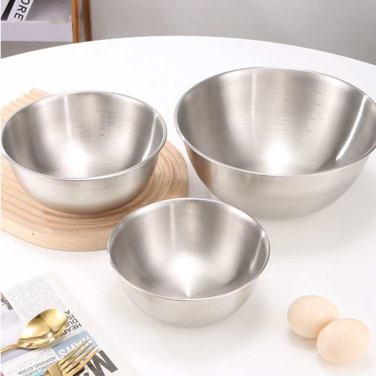 Set 3 Bát Âu Trộn Bột, Thau Trộn Salad Inox 304 Có Vạch Chia Dung Tích Tiện Lợi