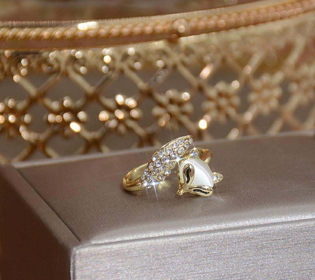 NHẪN HỒ LY MAY MẮN ĐÍNH ĐÁ MẮT MÈO TRẮNG MẠ VÀNG_ NI MỞ VỪA MỌI CỠ TAY