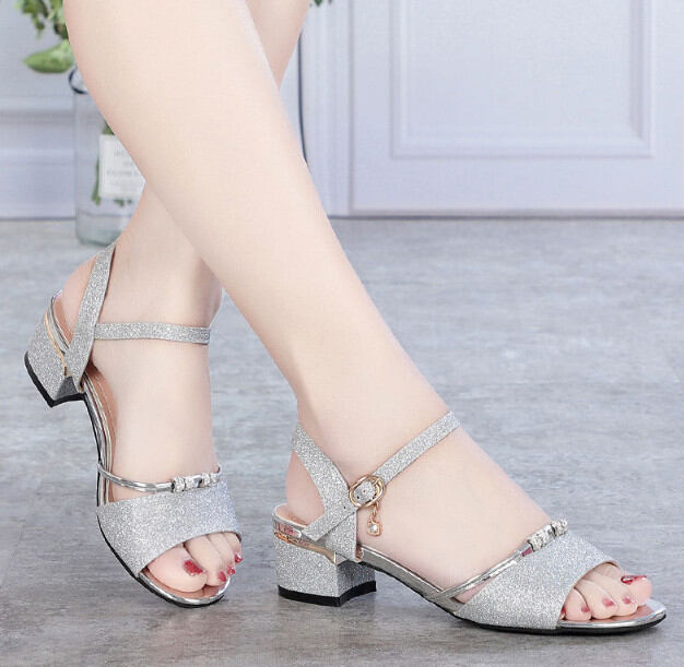 Giày  kim sa hở hậu đính hạt gót 3f