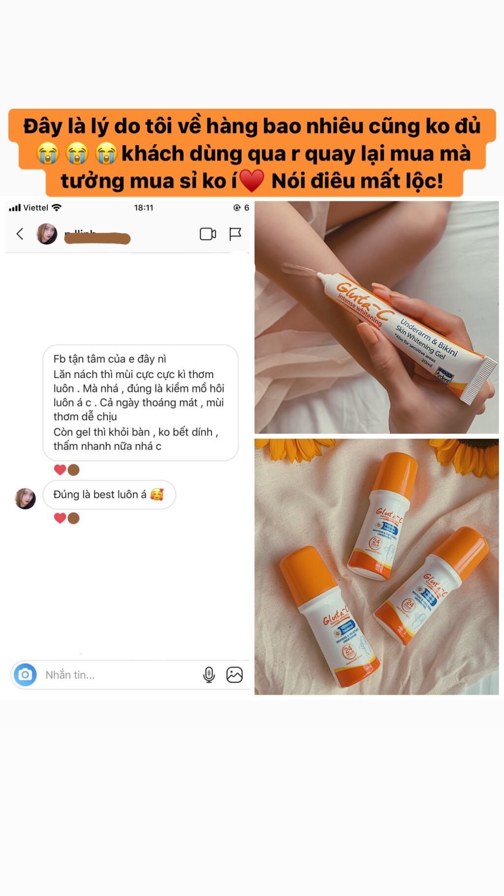 Lăn khử mùi Gluta-C, mờ thâm, dưỡng trắng da (chính hãng)