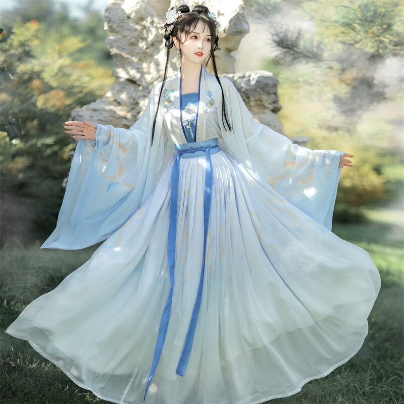 Váy Xếp Ly Hanfu Cổ Trang Cho Nữ, Váy Xếp Ly Một Mảnh Thêu Công Phu, Váy Hanfu Thường Ngày, Váy Hanfu Phong Cách Cổ Điển