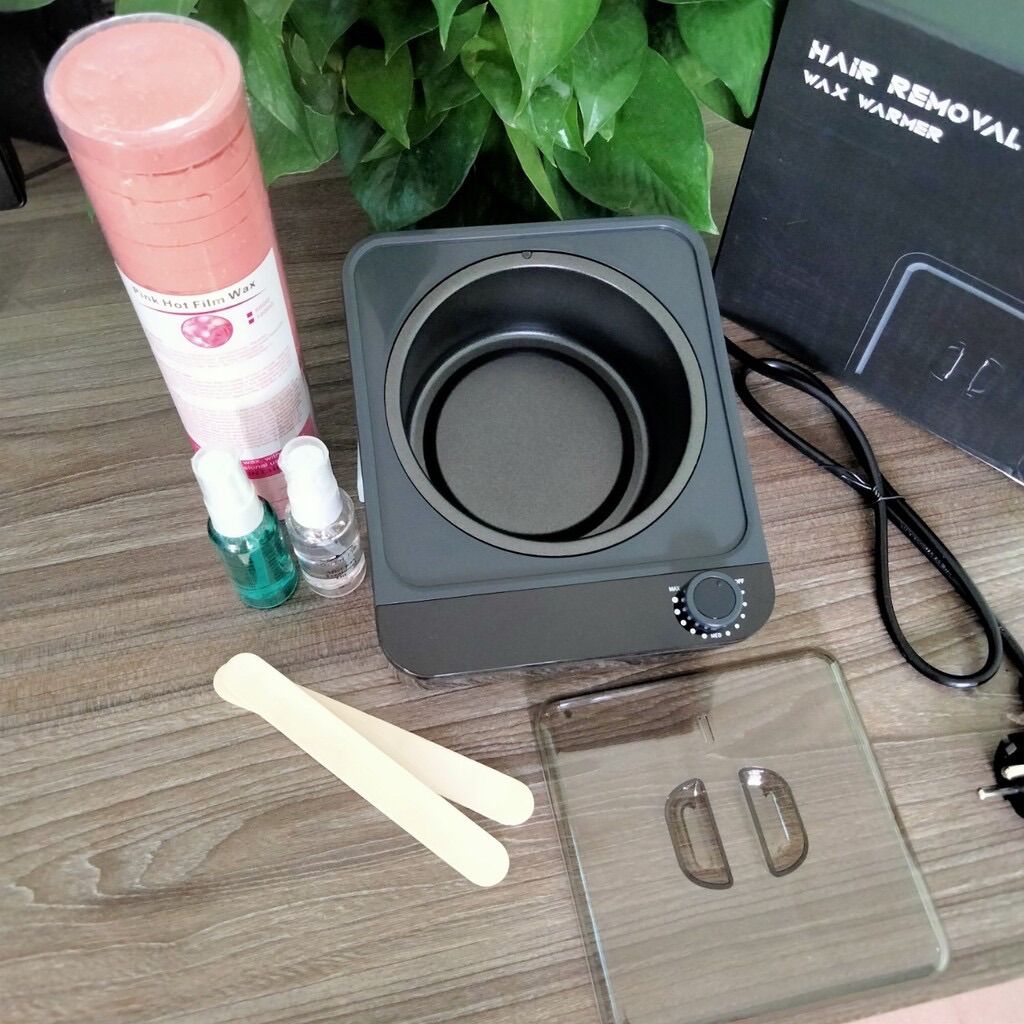 Combo Nồi nấu sáp wax lông cao cấp chống dính +500g sáp cao cấp+ tinh chất dưỡng da tặng que gỗ to