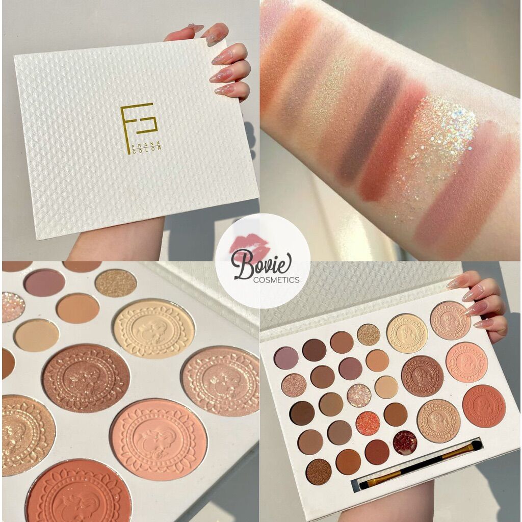 Bảng phấn mắt Frank Color, phấn mắt 26 ô kèm cọ nội địa Trung tone màu cam đất - Bovie