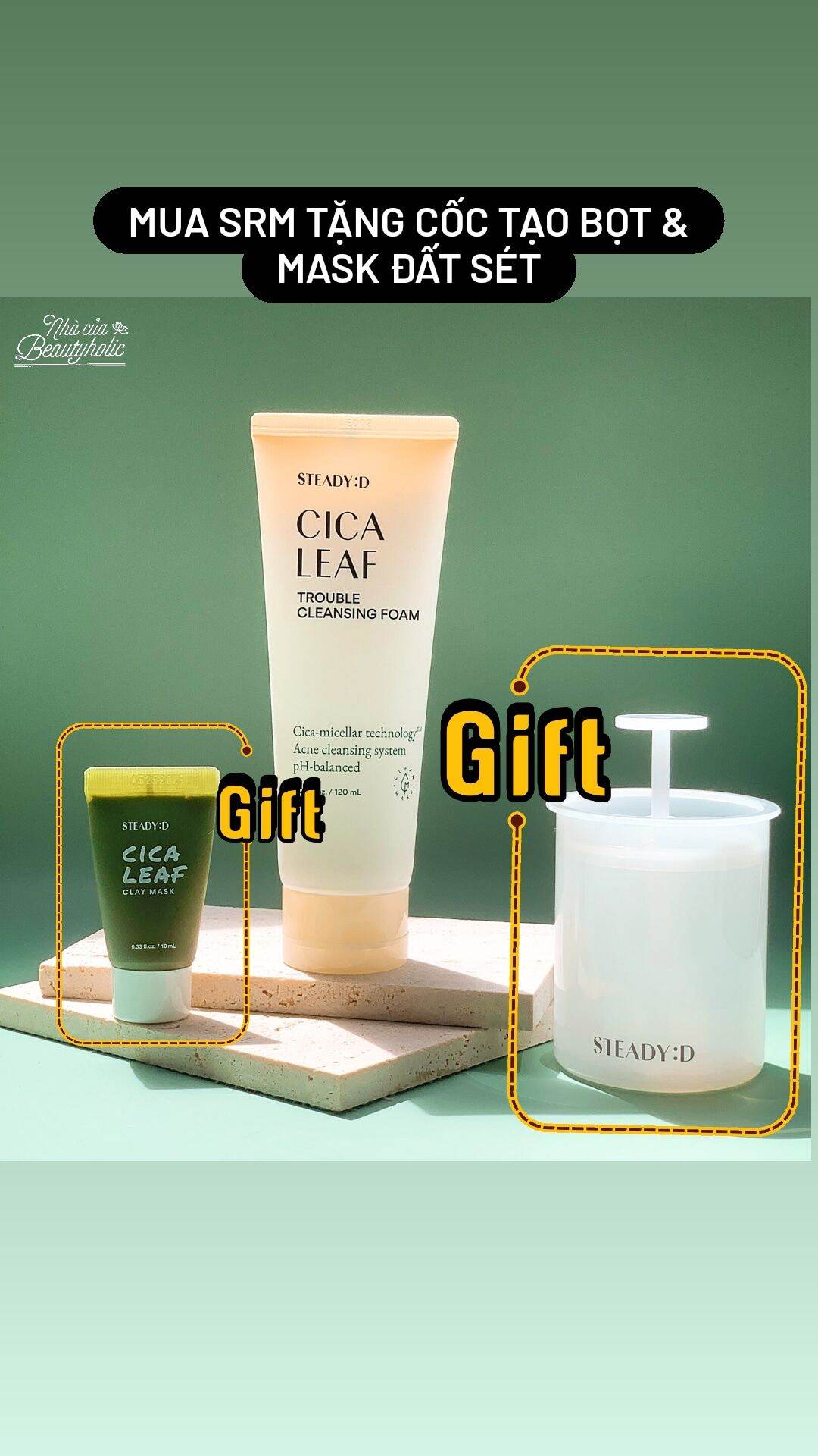 [Hcm]Set Srm Da Mụn Steady:d Cica Leaf Trouble Cleansing Foam