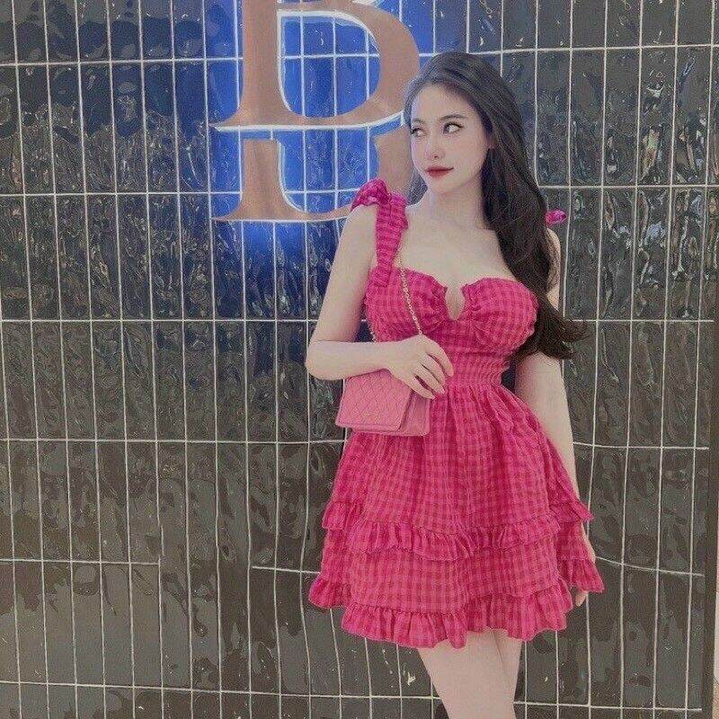 đầm caro vải lụa mềm mịn
