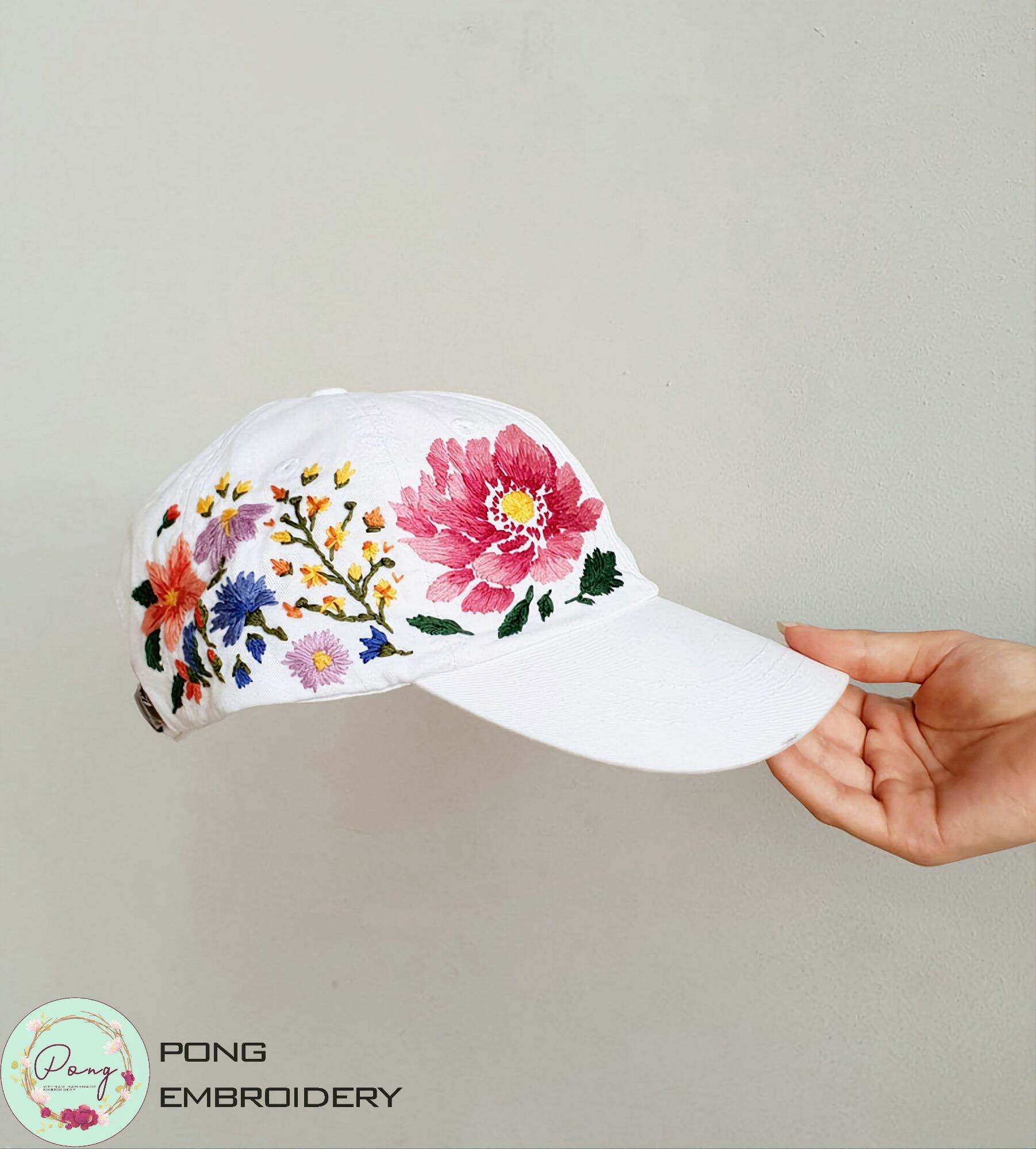 Mũ Lưỡi Trai Nữ Nam Màu Trắng - Nón Kết Thêu Tay Thủ Công Nửa Đầu  Độc Đáo