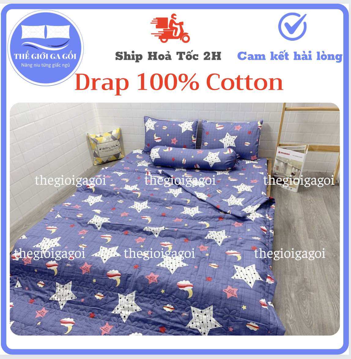 [HCM] Bộ Drap Thắng Lợi Kích Thước 1m4 x 2m {4 món} 100% Cotton chuẩn logo ( 1ga + 2 gối nằm + 1 gối ôm)