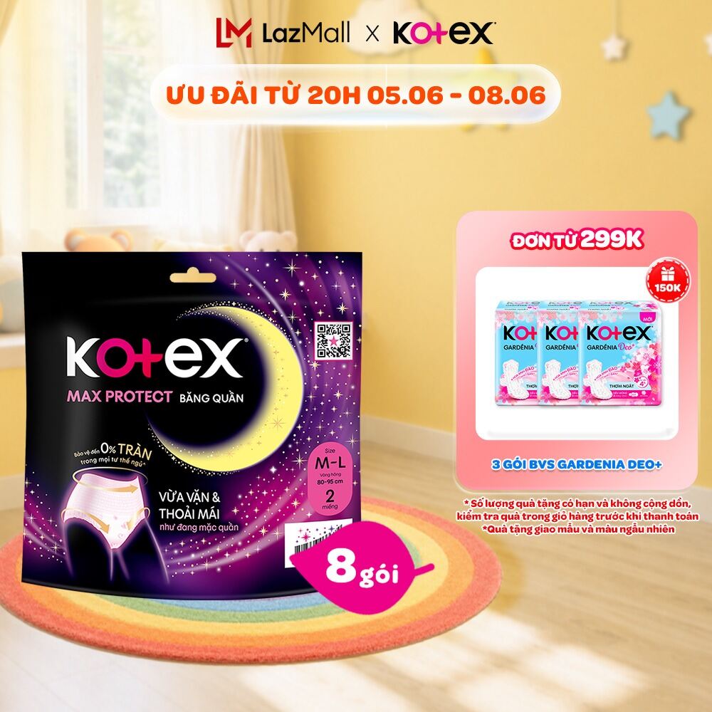 Combo 8 gói BVS Kotex Ban Đêm dạng quần cỡ M/L/L/XL 2 miếng