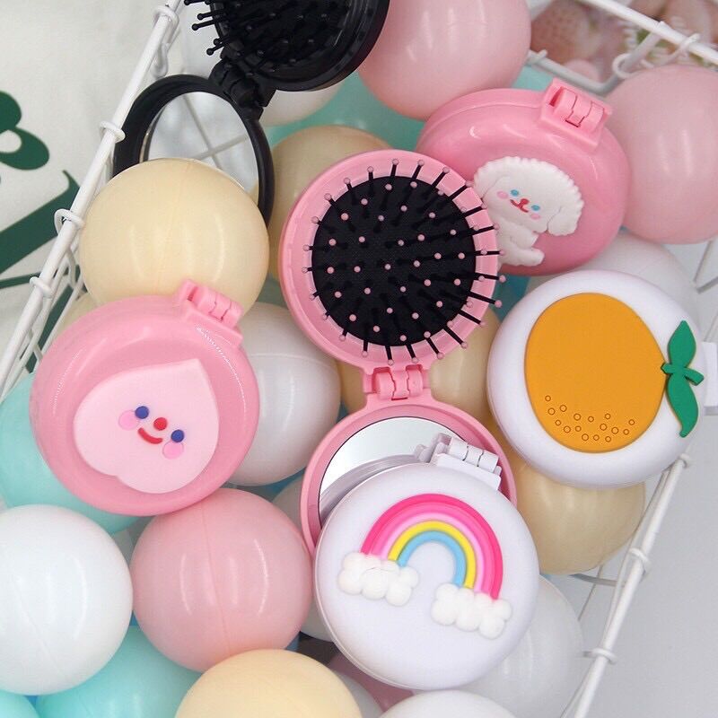 🍒🍑🍌Gương mini cầm tay kèm lược gấp gọn bỏ túi tiện dụng🥑🍓🍊