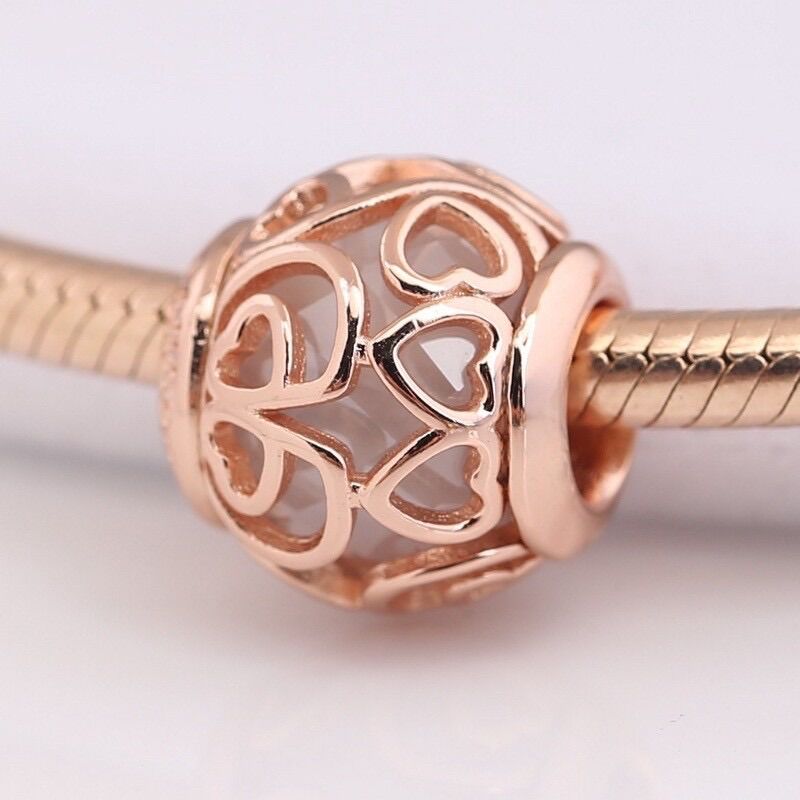 CHARM PAN ALE ĐÁ ỐP TIM VÀNG HỒNG BẠC S925