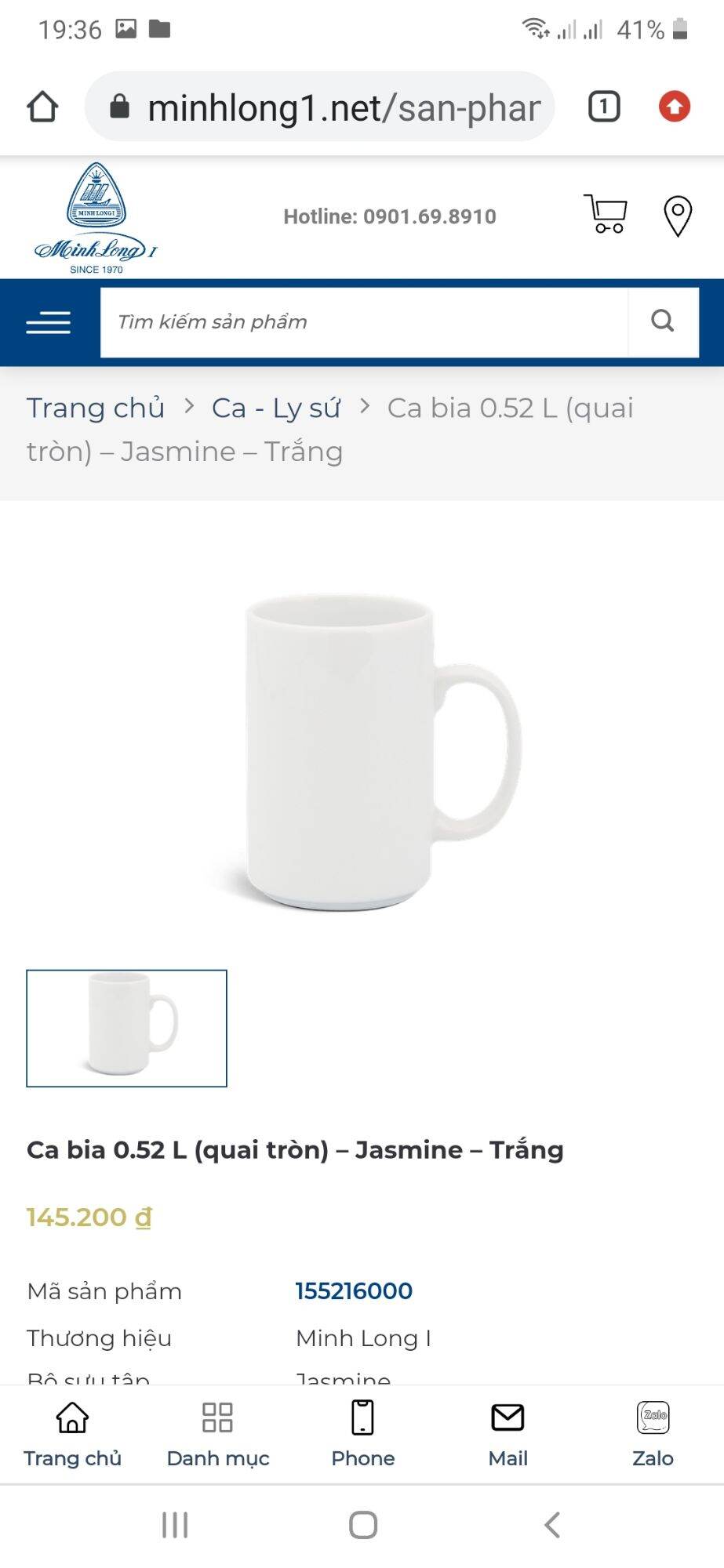 Ly sứ Minh Long 0.52 lít - gốm sứ cao cấp