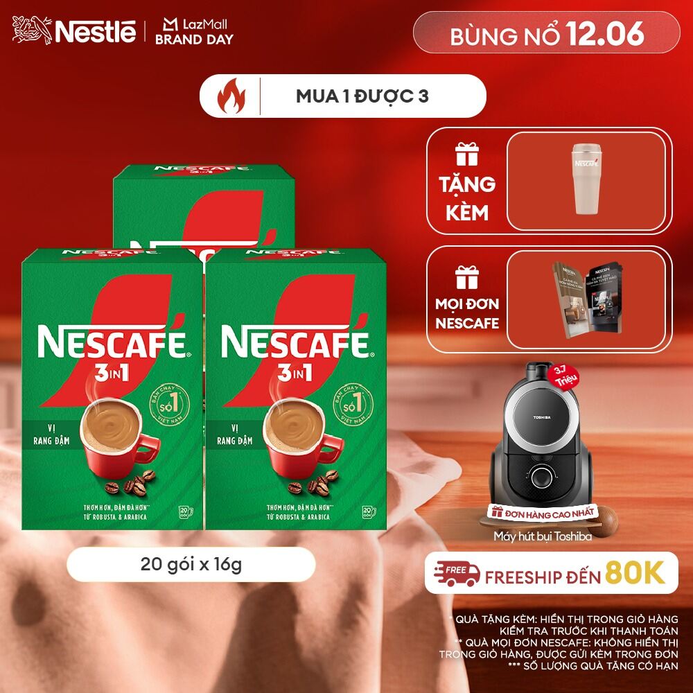 [ƯU ĐÃI THÁNG 6][FREESHIP TOÀN QUỐC] Combo 3 hộp NESCAFÉ 3in1 VỊ RANG ĐẬM (16g x 20 gói)