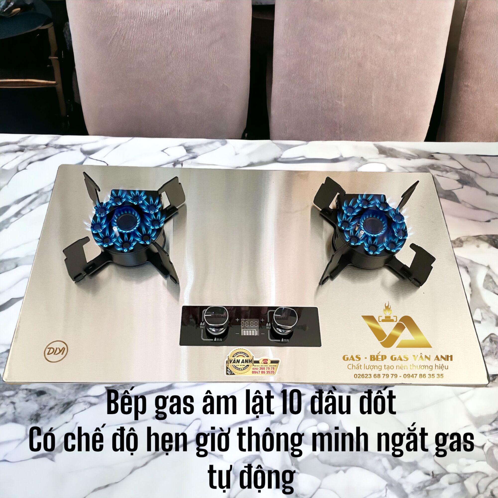 Bếp gas âm lật 10 đầu đốt ngắt gas tự động hẹn giờ thông minh