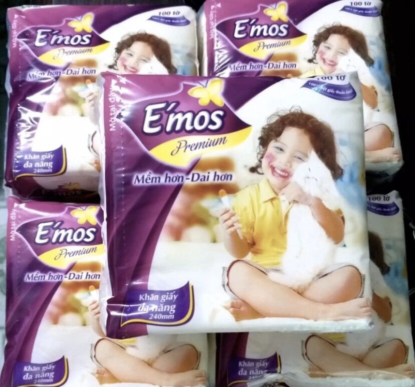 Khăn giấy vuông Emos 1 lớp loại 2 gói 80 tờ