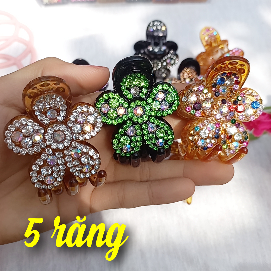 🥑Kẹp 5r càng cua đính đá màu lấp lánh, mẫu hoa mai 5 cánh, kẹp gấp tóc nữ sang trọng