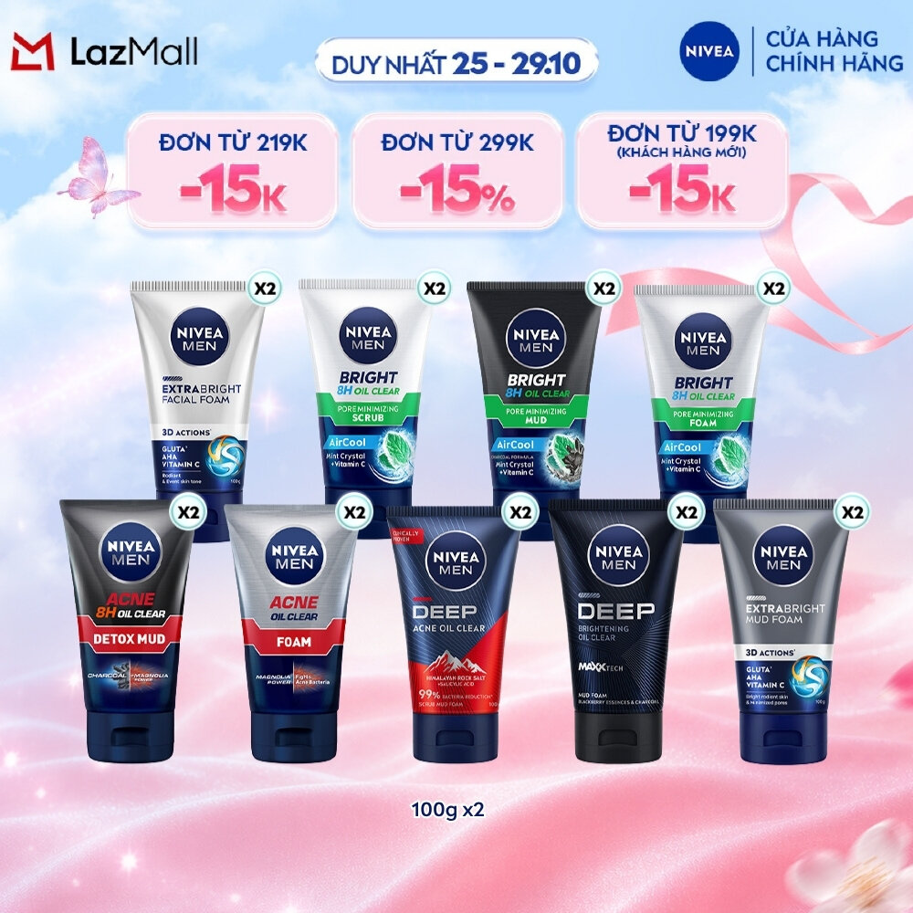 Bộ 2 Sữa Rửa Mặt NIVEA MEN 100G - Ngừa Mụn/ Kiềm Dầu/ Dưỡng Sáng - 8394082378/88521/84415/81775/88836/88880/86569/88869