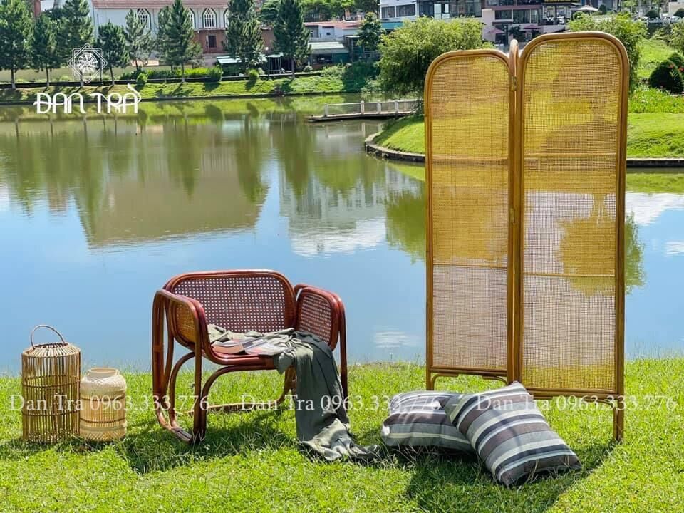 Vách ngăn mây đan mắt cáo - vách ngăn mây đan trang trí - bình phong di động - bình phong mây tre đan đan trà - nội thất mây tre đan