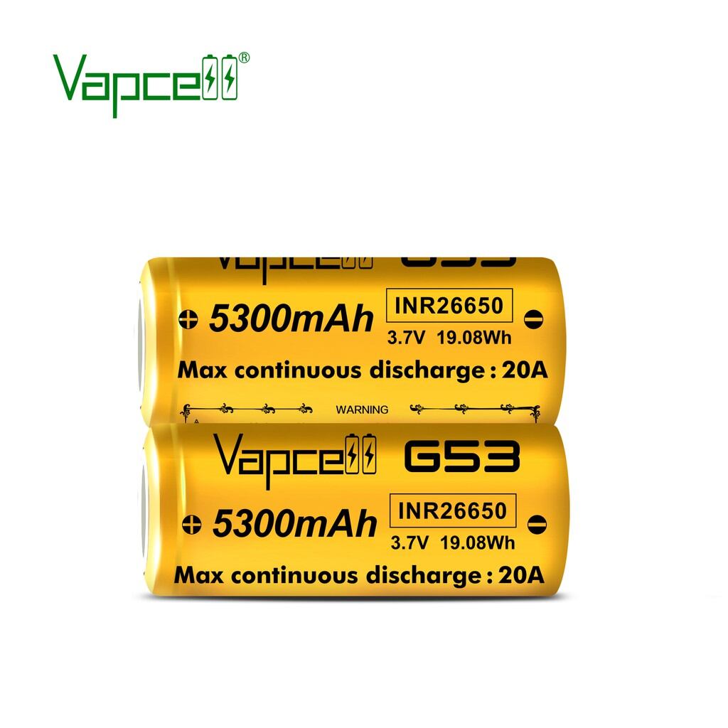 2 viên pin sạc vapcell 26650 g53 5300mah-20a