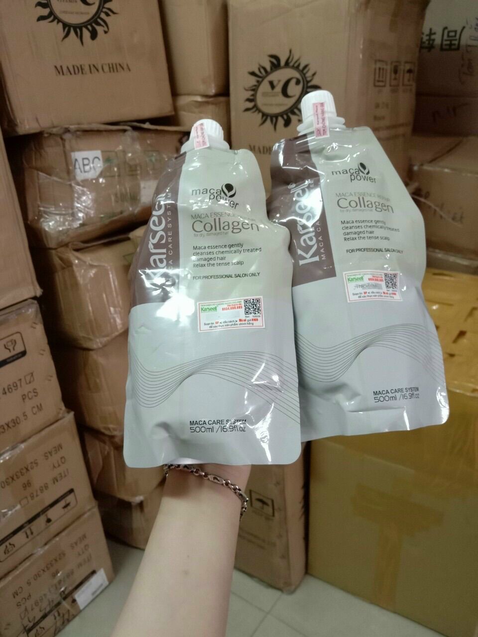 Kem hấp - ủ- xả phục hồi tóc collagen karseell maca dạng túi 500 ml