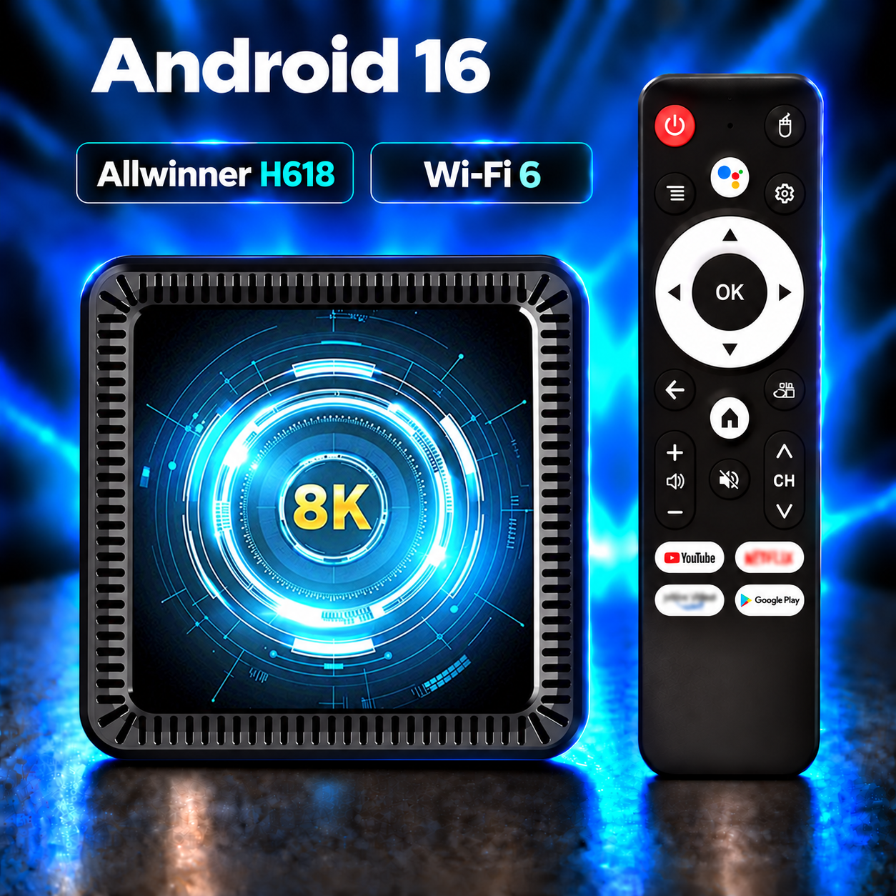 Hộp TV Thông Minh Allwinner H618 Android 16 Wifi Kép BT6.0 RAM 4GB ROM 8GB/128GB/256GB, Đầu Phát Đa Phương Tiện Với HDMI 2.0 Và Trợ Lý Giọng Nói
