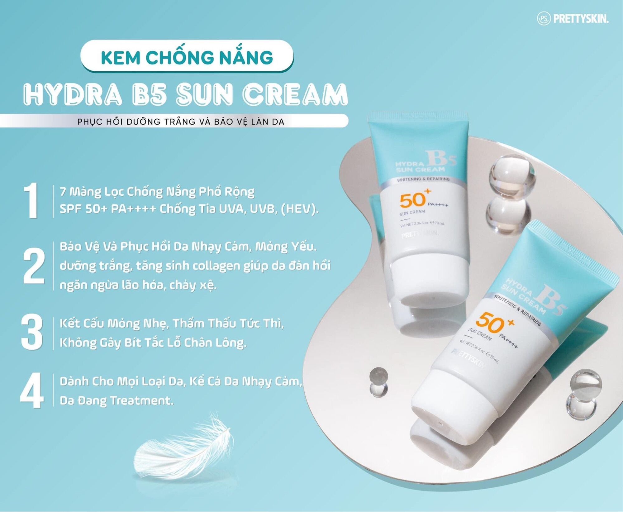 Kem chống nắng b5 Prettyskin chống nắng phục hồi da