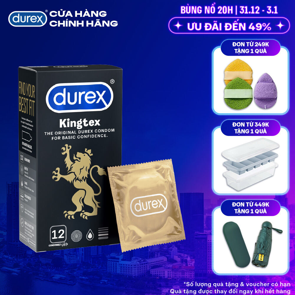  Bao cao su Durex Kingtex ôm sát bôi trơn size 49mm hộp 12 bao 